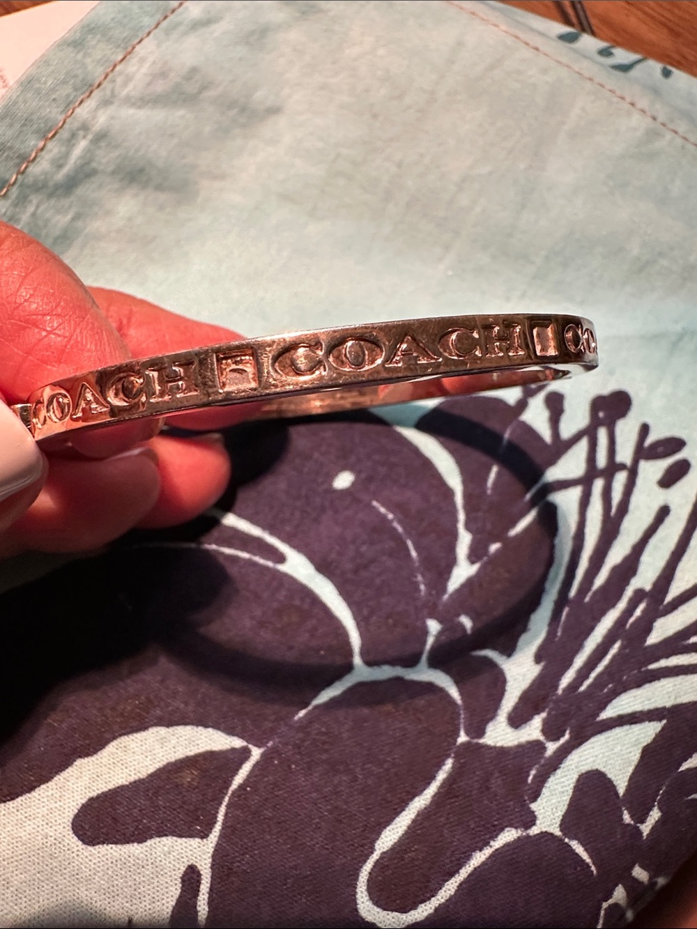 COACH Silver-Tone inlaid Logo Bangle